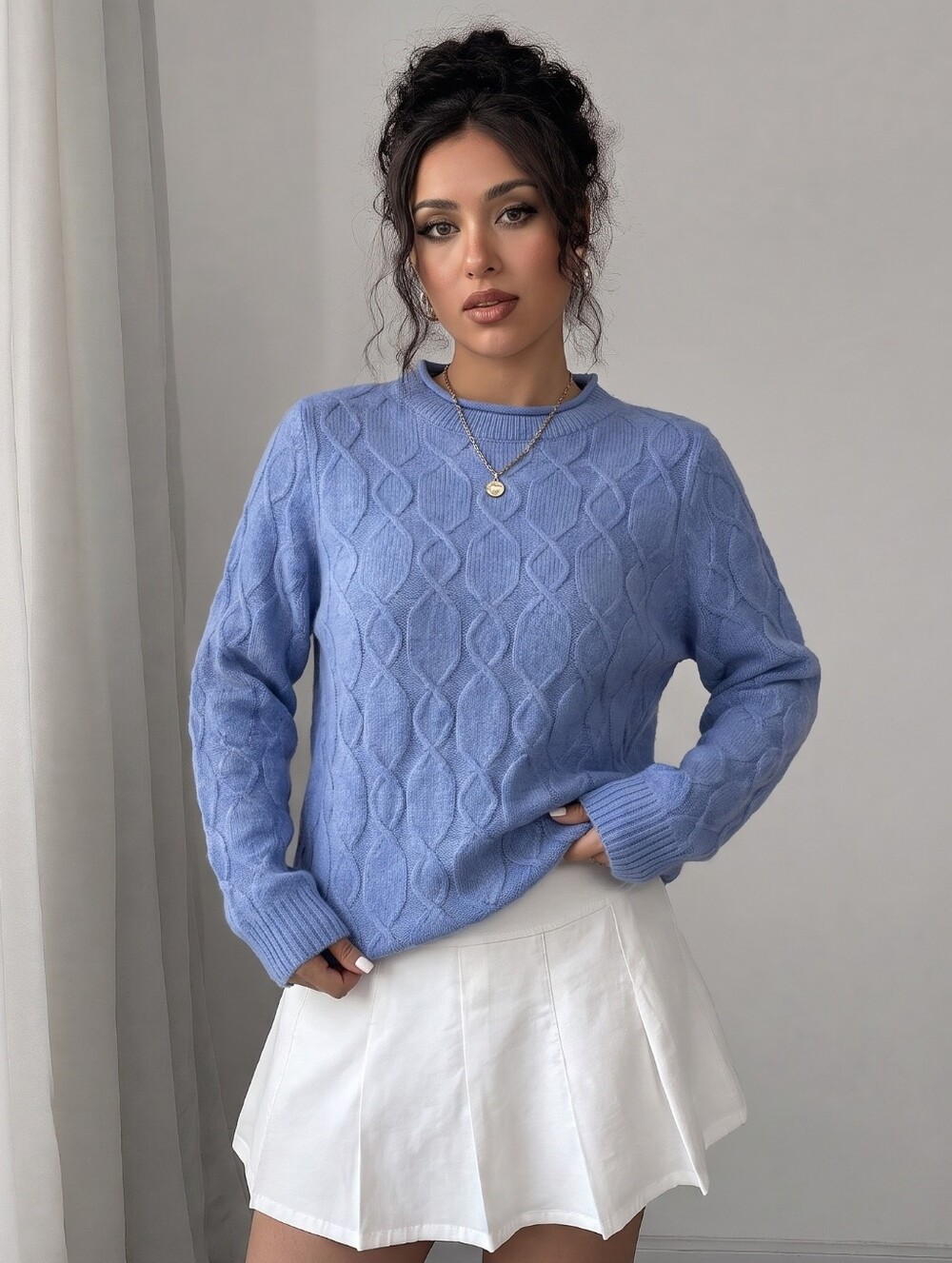 Talbots Women's Blue Cable Knit Soft Preppy Classic Cozy Roll Neck Sweater XL
